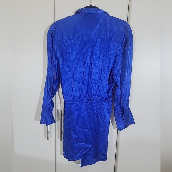 Zara Satin Effect Wrap Blue Mini Dress Size Large NWT - Picture 4 of 6